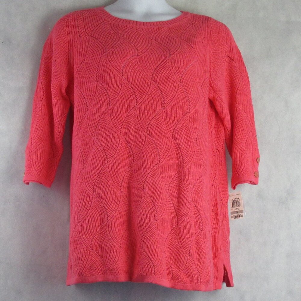 Charter Club Women's Plus Size Pointelle Textured Sweater, Coral Pink, 1X